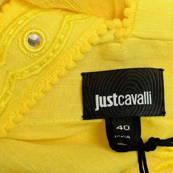 Just Cavalli Women's Linen Yellow Sleeveless Sheath Dress US S IT 40